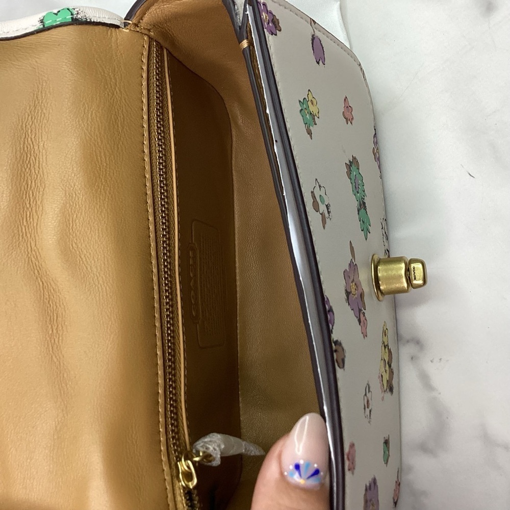 COACH DINKY 18 QUILTING FLORAL‎ BAG NAPPA LEATHER CHALK MULTI PURSE CROSSBODY - Picture 13 of 16